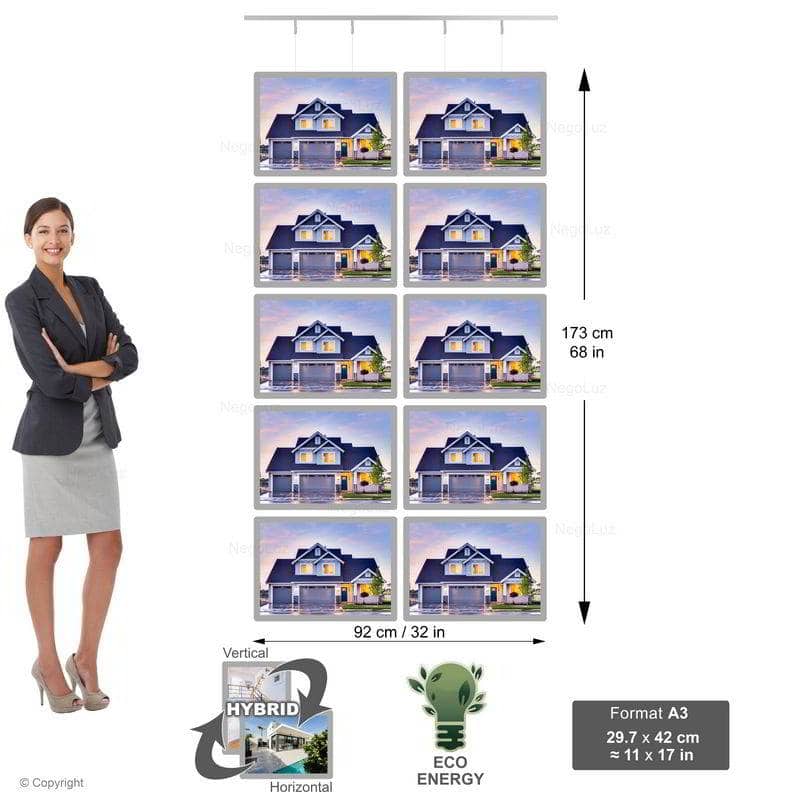 Espositore A3 Vetrine Agenzia Immobiliare - NegoLuz Italia Porte Affiche Suspendu Vitrine Led A3h 5r2c