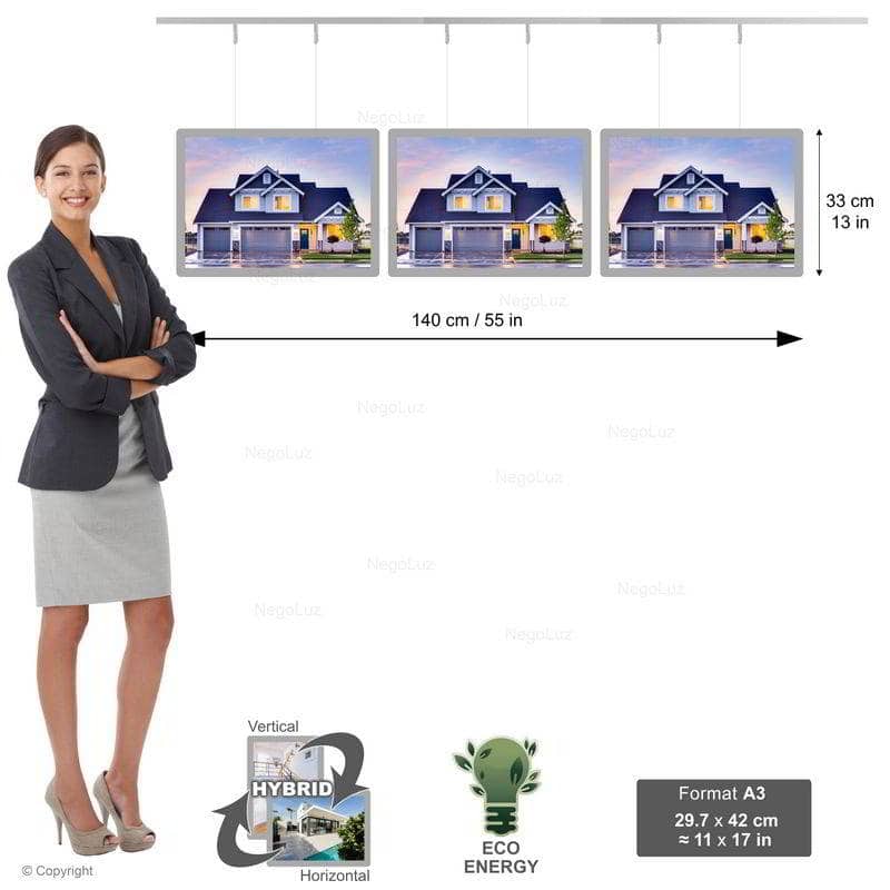 Porte Affiche Suspendu Vitrine Led A3h 1r3c